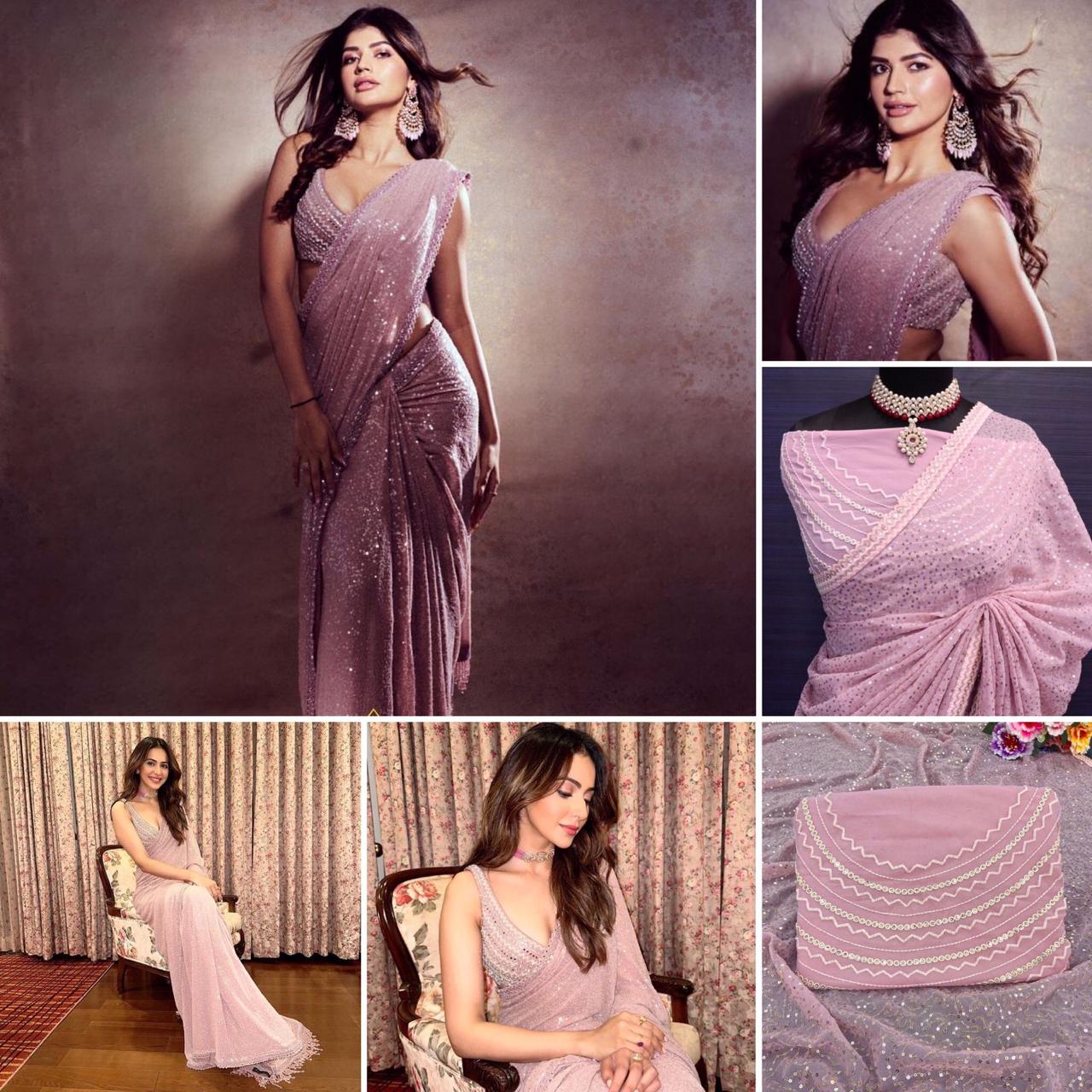 Stunning Pink Sequins Saree